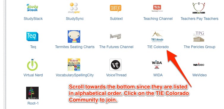Scroll towards the bottom since they are listed in alphabetical order.  click on the TIE Colorado Community to join.